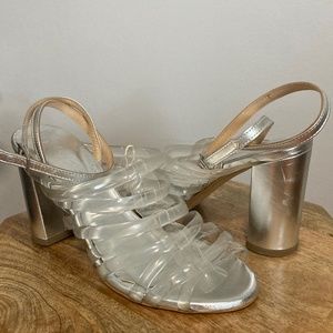 Lavorazione Arigiana Silver PVC Ankle Strap Heels
